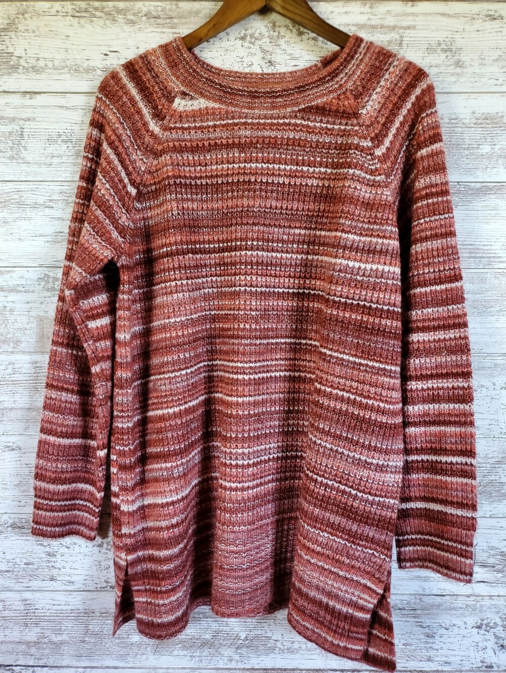 a.n.a Space-Dye Pullover Sweater Raglan Long Sleeve Tunic Crew Neck
